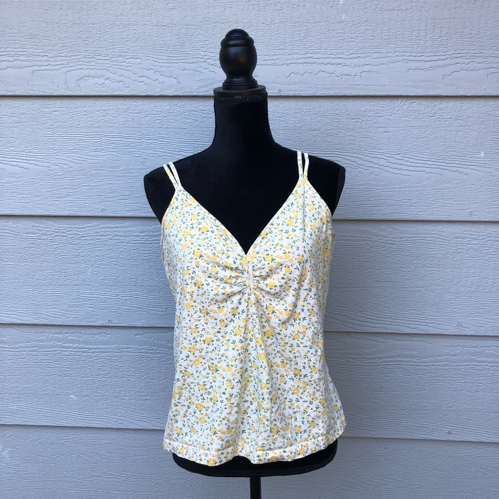Vintage Ruched Sweetheart Neckline Floral Tank Top